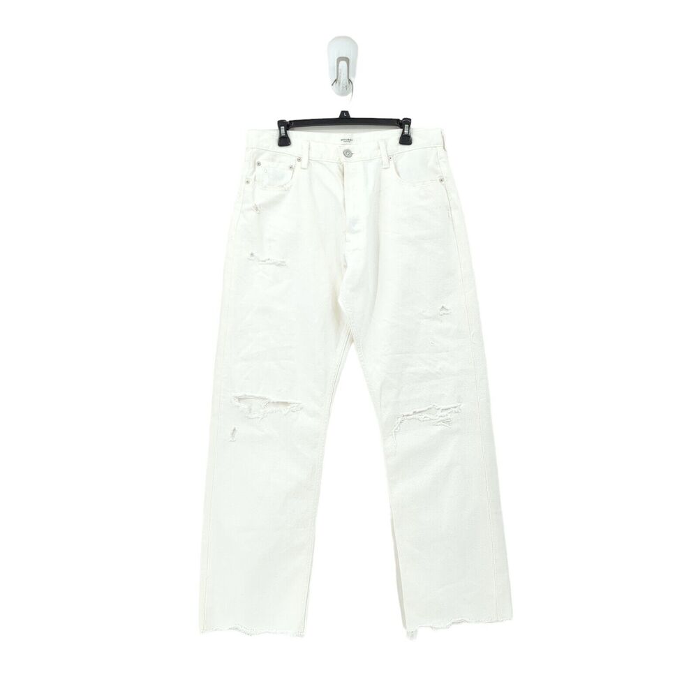 MOUSSY Vintage Women 32 Odessa Jeans White Wide Straight Button Frayed Raw Hem